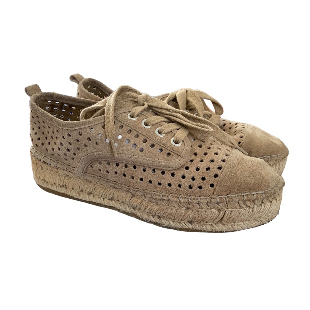 J Slides Riley Tan Espadrille Platform Suede Oxfords Sneakers Size 8.5